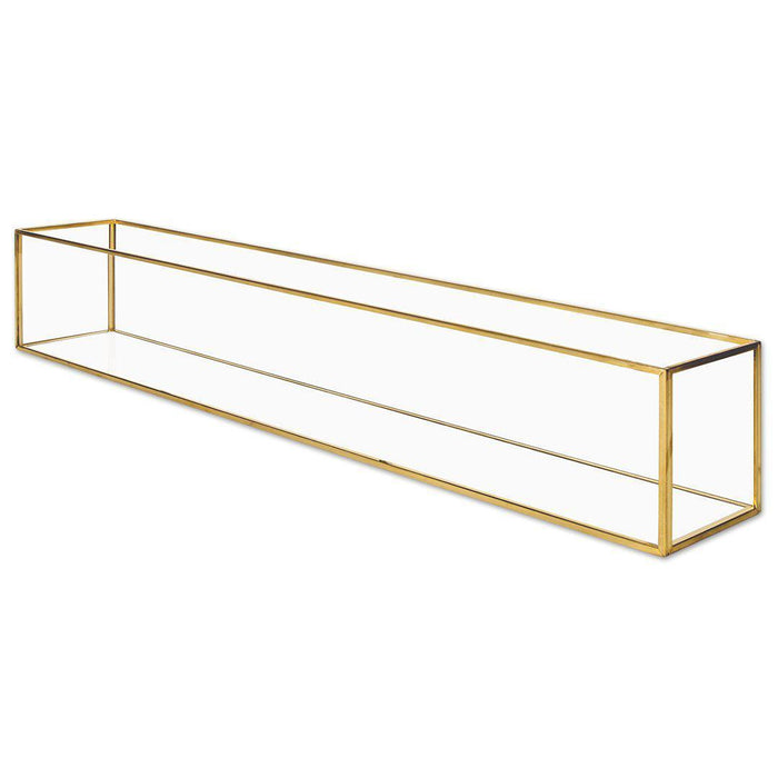 Long Glass Metal Candle Holder Centerpiece Box-Set of 1-Koyal Wholesale-24" x 4" x 4"-Gold-