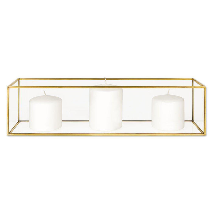 Long Glass Metal Candle Holder Centerpiece Box-Set of 1-Koyal Wholesale-12" x 4" x 4"-Gold-