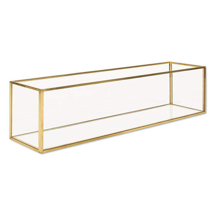 Long Glass Metal Candle Holder Centerpiece Box-Set of 1-Koyal Wholesale-12" x 4" x 4"-Gold-