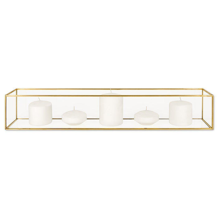 Long Glass Metal Candle Holder Centerpiece Box-Set of 1-Koyal Wholesale-12" x 4" x 4"-Gold-