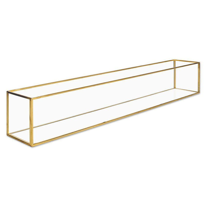 Long Glass Metal Candle Holder Centerpiece Box-Set of 1-Koyal Wholesale-12" x 4" x 4"-Gold-