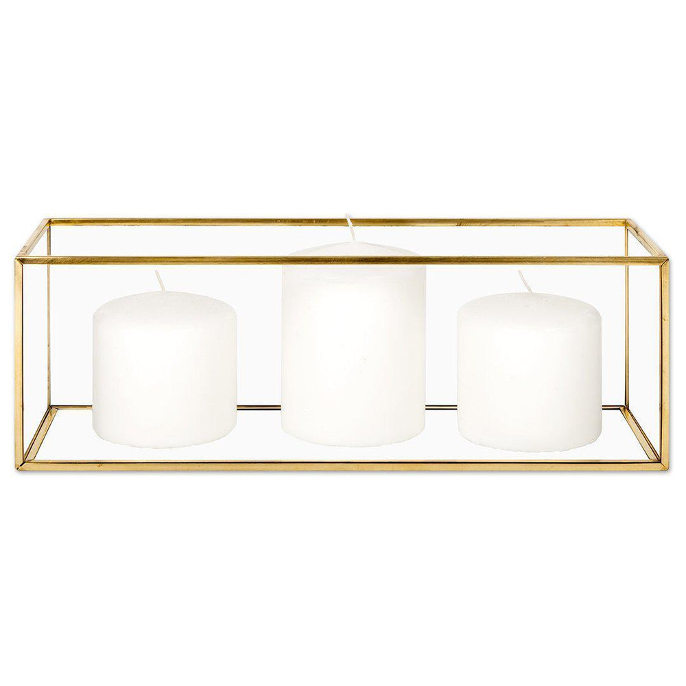 Long Glass Metal Candle Holder Centerpiece Box-Set of 1-Koyal Wholesale-12" x 4" x 4"-Gold-