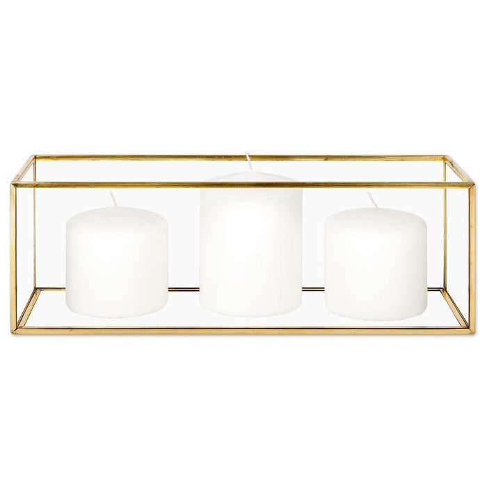 Long Glass Metal Candle Holder Centerpiece Box-Set of 1-Koyal Wholesale-12" x 4" x 4"-Gold-