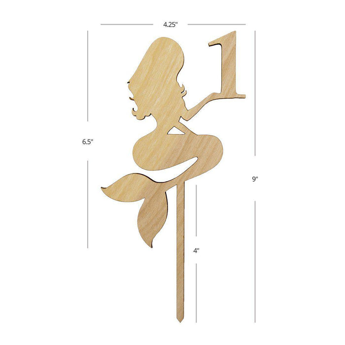 Mermaid Birthday One Laser Cut Wood Cake Topper-Set of 1-Andaz Press-Natural-