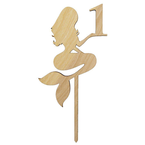 Mermaid Birthday One Laser Cut Wood Cake Topper-Set of 1-Andaz Press-Natural-