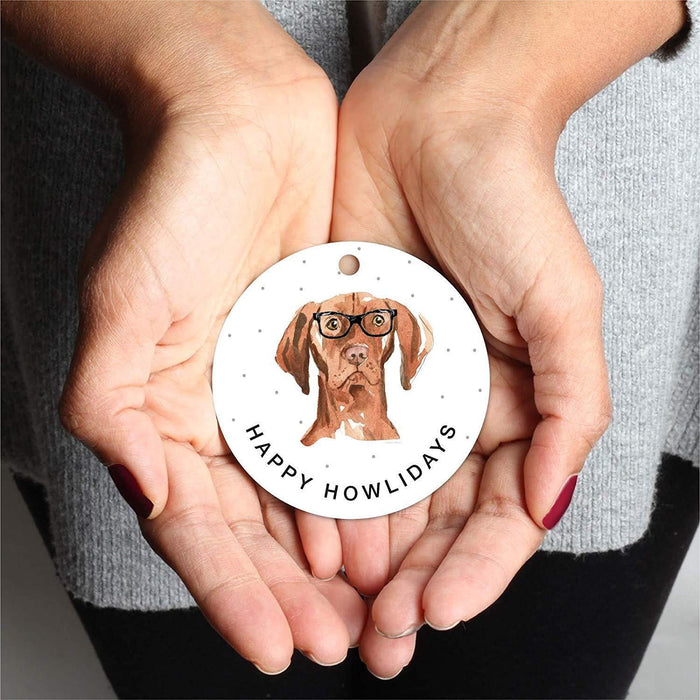 Metal Christmas Ornament, Hungarian Vizsla in Black Glasses, Birthday Present Ideas for Him Her Dog Lover-Set of 1-Andaz Press-