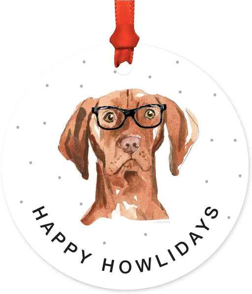 Metal Christmas Ornament, Hungarian Vizsla in Black Glasses, Birthday Present Ideas for Him Her Dog Lover-Set of 1-Andaz Press-