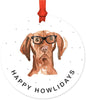 Metal Christmas Ornament, Hungarian Vizsla in Black Glasses, Birthday Present Ideas for Him Her Dog Lover-Set of 1-Andaz Press-