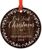 Metal Christmas Ornament, Our First Christmas As Grandparents, Custom Year, Rustic Wood Florals-Set of 1-Andaz Press-