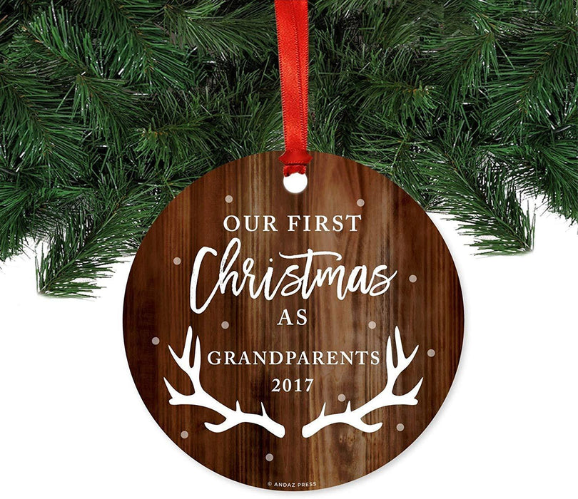 Metal Christmas Ornament, Our First Christmas As Grandparents, Custom Year, Rustic Wood-Set of 1-Andaz Press-