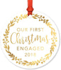 Metal Christmas Ornament, Our First Christmas Engaged, Custom Year, Gold Holiday Wreath-Set of 1-Andaz Press-