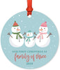 Metal Christmas Ornament, Our First Christmas as a of Three, Custom Year, Holiday Snowman-Set of 1-Andaz Press-