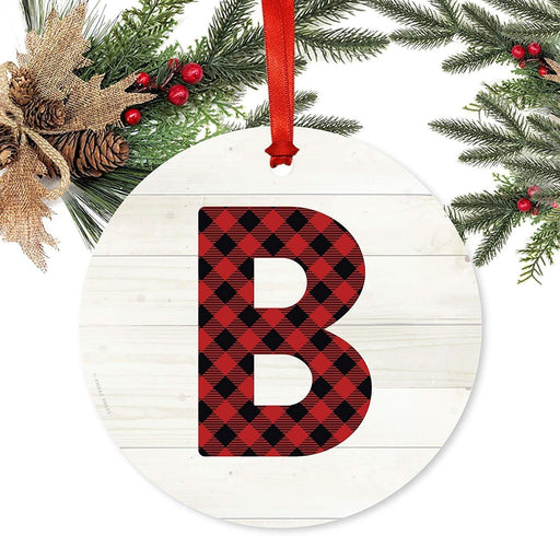 Metal Christmas Ornament, Red Plaid Monogram Letter B-Set of 1-Andaz Press-