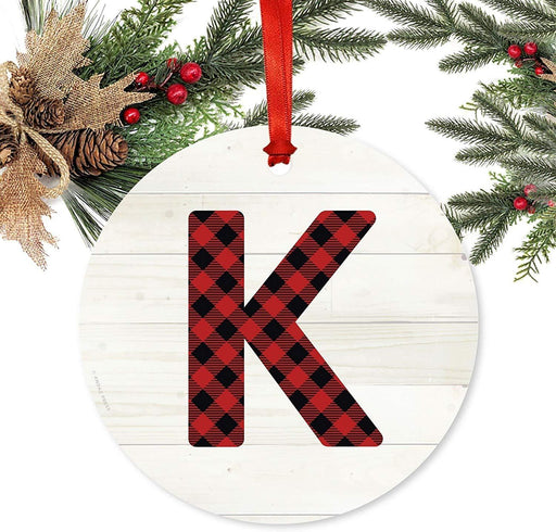 Metal Christmas Ornament, Red Plaid Monogram Letter K-Set of 1-Andaz Press-