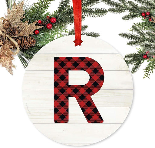 Metal Christmas Ornament, Red Plaid Monogram Letter R-Set of 1-Andaz Press-