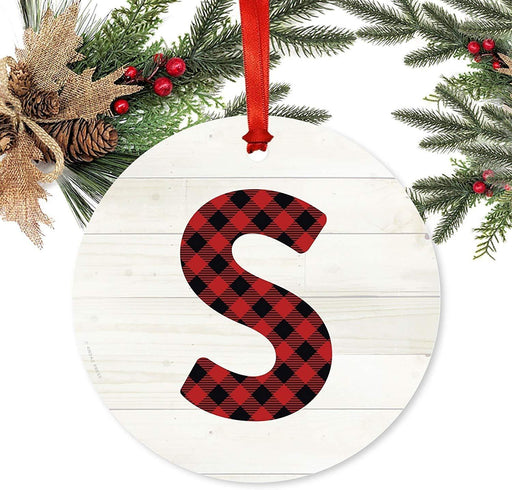 Metal Christmas Ornament, Red Plaid Monogram Letter S-Set of 1-Andaz Press-