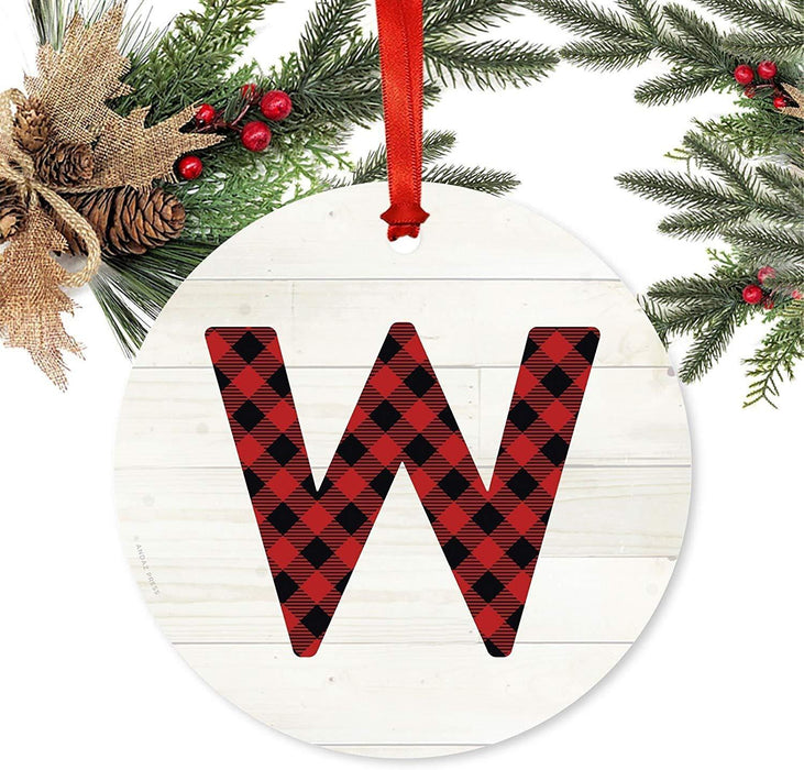 Metal Christmas Ornament, Red Plaid Monogram Letter W-Set of 1-Andaz Press-