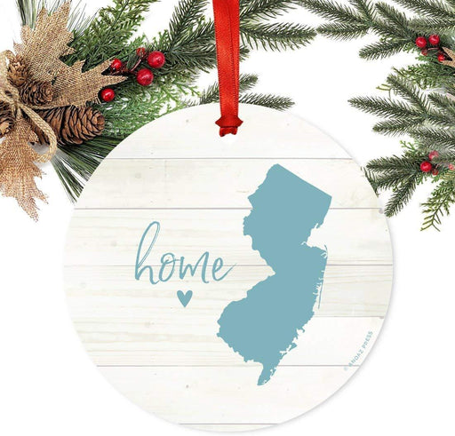 Metal Christmas Ornament, Rustic Light Wood Print, New Jersey Home-Set of 1-Andaz Press-