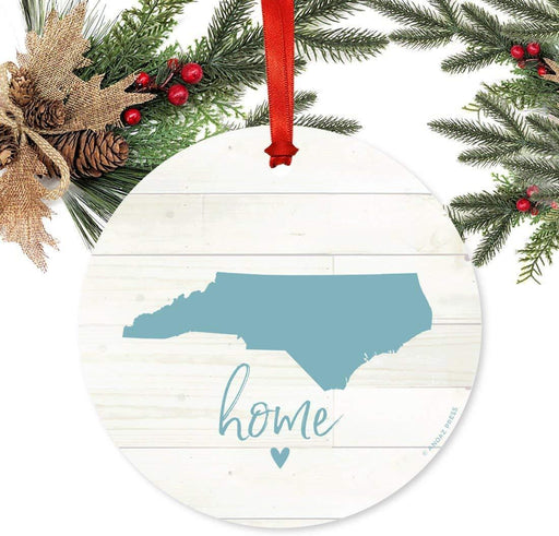 Metal Christmas Ornament, Rustic Light Wood Print, North Carolina Home-Set of 1-Andaz Press-