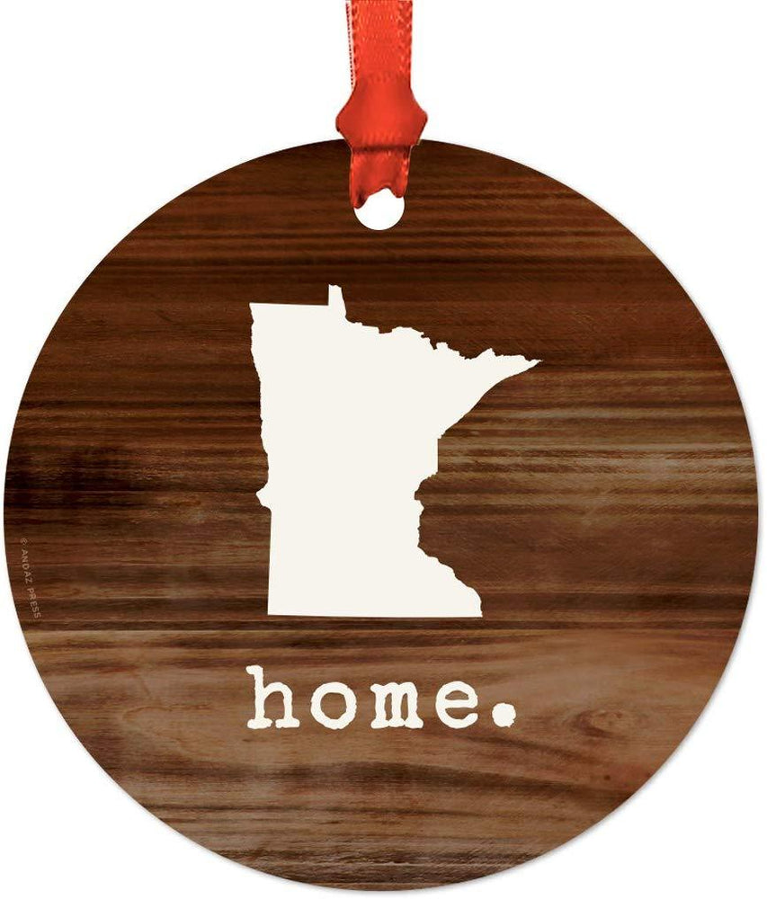 Metal Christmas Ornament, Rustic Wood Print, Minnesota-Set of 1-Andaz Press-