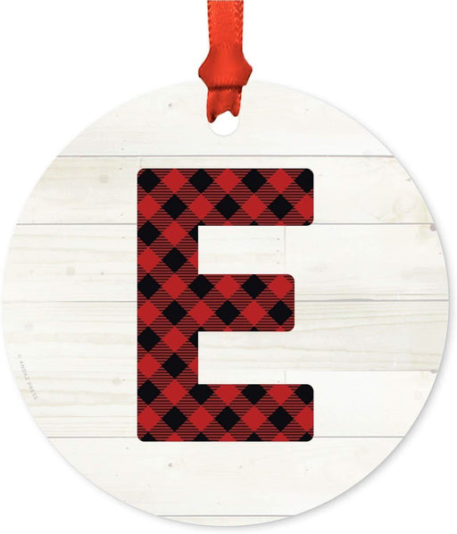 Metal Christmas Ornament,Red Plaid Monogram Letter E-Set of 1-Andaz Press-