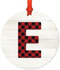 Metal Christmas Ornament,Red Plaid Monogram Letter E-Set of 1-Andaz Press-