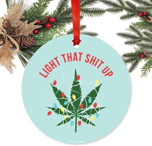 Metal Christmas Ornaments, Light That Shit Up Pot Leaf as Christmas Tree Graphic-Set of 1-Andaz Press-