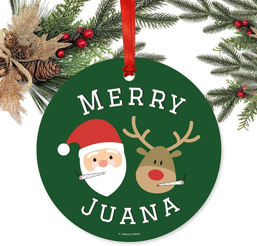 Metal Christmas Ornaments, Merry Juana Reindeer Smoking Pot Cigarette-Set of 1-Andaz Press-