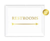 Metallic Gold Wedding Party Directional Signs, Double-Sided Big Arrow-Set of 1-Andaz Press-Restrooms-