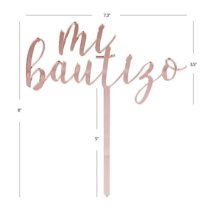 Mi Bautizo Baptism Mirror Acrylic Cake Toppers-Set of 1-Andaz Press-Gold-
