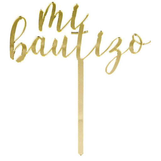 Mi Bautizo Baptism Mirror Acrylic Cake Toppers-Set of 1-Andaz Press-Gold-