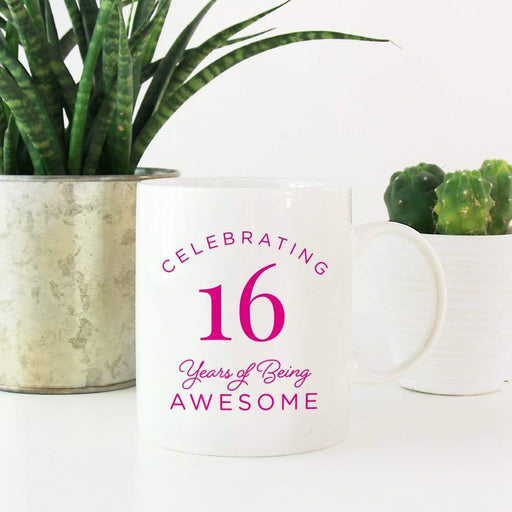 Milestone Birthday Funny Coffee Mug Gag Gift, Celebrating 16 Years of Being Awesome-Set of 1-Andaz Press-