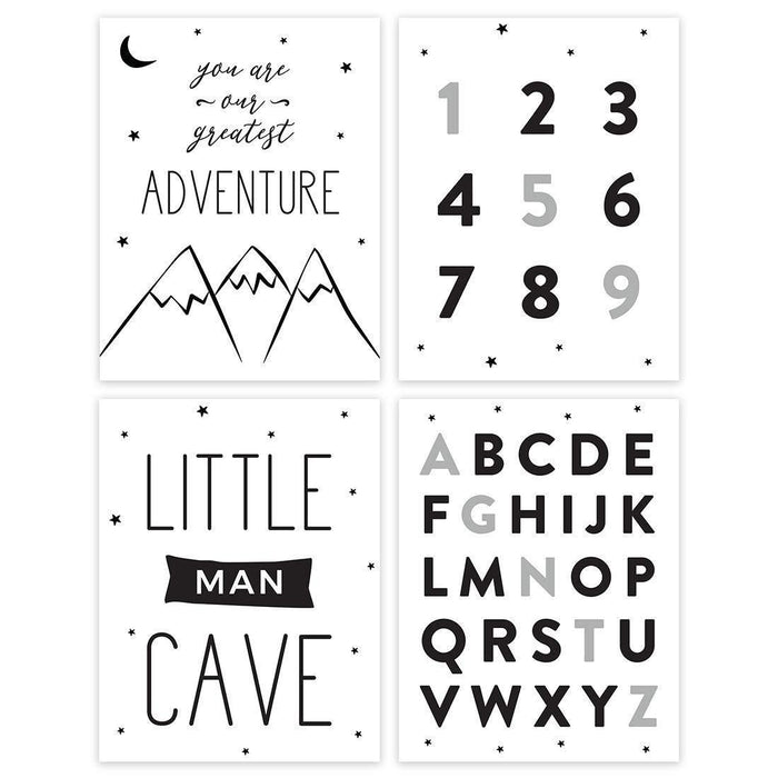 Minimalist Boys Nursery Room Wall Art, Black White Scandinavian, You are Our Greatest Adventure, Alphabet-Set of 4-Andaz Press-