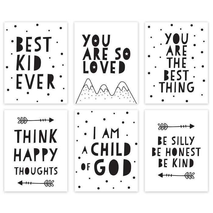 Minimalist Scandinavian Black White Theme Nursery Room Wall Art-Set of 6-Andaz Press-Inspirational, Best Kid Ever, You are So Loved-