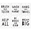 Minimalist Scandinavian Black White Theme Nursery Room Wall Art-Set of 6-Andaz Press-Wash Your Hands, Hang Your Towel, Brush Your Teeth-