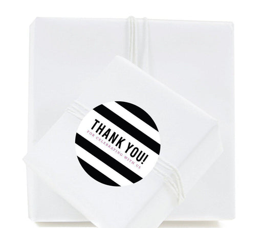 Modern Black and White Stripes Wedding Round Circle Label Stickers, Thank You-Set of 40-Andaz Press-