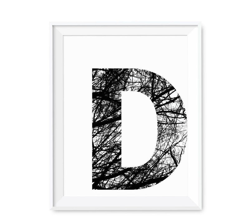 Monogram Wall Art Letters, Black and White Tree Branches-Set of 1-Andaz Press-D-