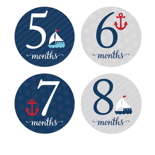 Nautical Baby Shower Pregnancy Baby Belly Milestone Label Stickers-Set of 20-Andaz Press-