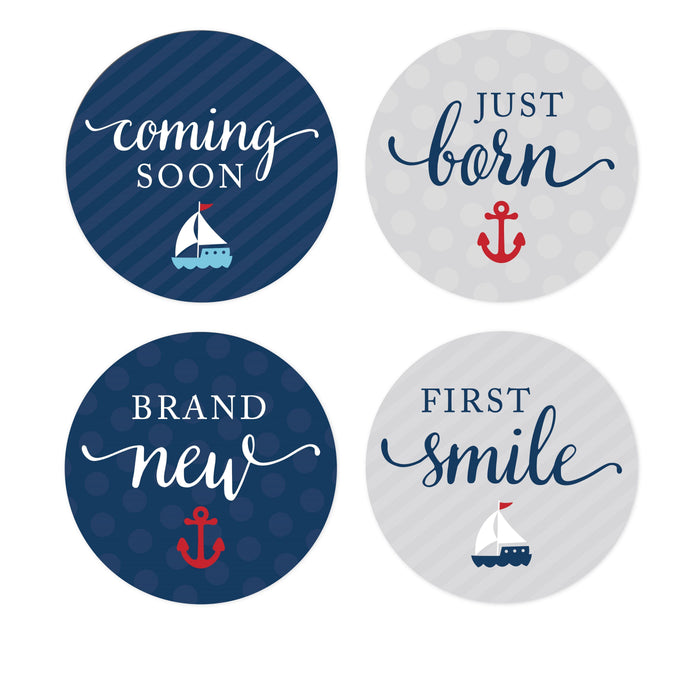 Nautical Baby Shower Pregnancy Baby Belly Milestone Label Stickers-Set of 20-Andaz Press-