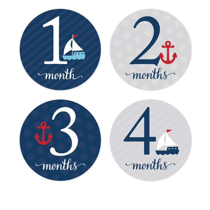 Nautical Baby Shower Pregnancy Baby Belly Milestone Label Stickers-Set of 20-Andaz Press-