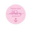 Nautical Girl Baby Shower Round Circle Label Stickers-Set of 40-Andaz Press-Thank You For Celebrating With Us!-