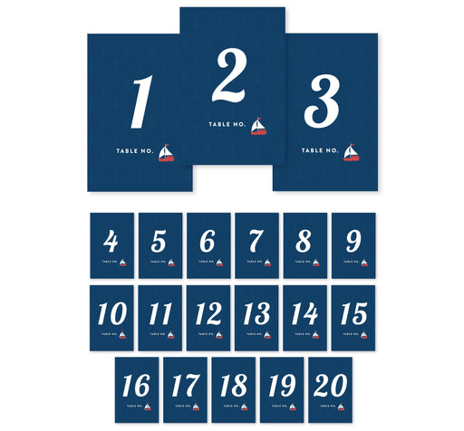 Nautical Ocean Adventure Wedding Table Numbers-Set of 20-Andaz Press-1-20-