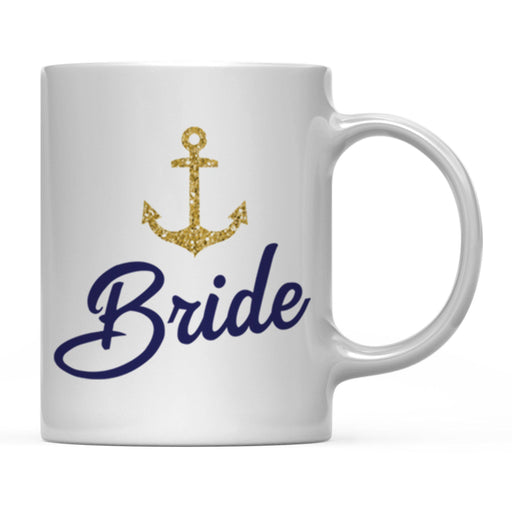 Nautical Theme Anchor Navy Blue Faux Gold Glitter Coffee Mug-Set of 1-Andaz Press-Bride-