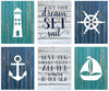 Nautical Theme Nursery Hanging Wall Art, Blue Aqua Rustic Wood, Let Your Dreams Set Sail-Set of 6-Andaz Press-