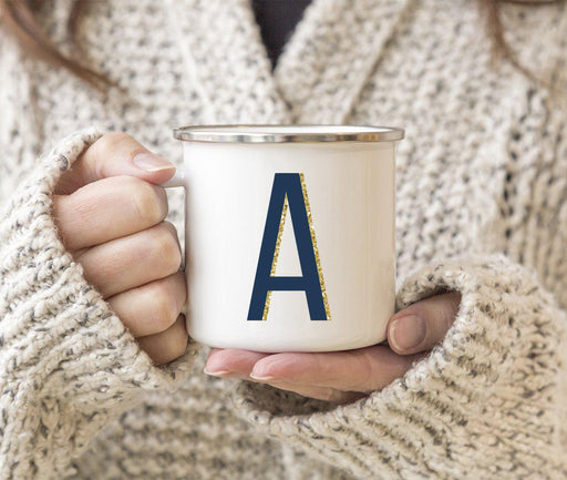 Navy Blue Faux Gold Glitter Monogram Campfire Coffee Mug-Set of 1-Andaz Press-A-