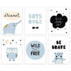 Nursery Boys Room Wall Art, Minimalist Scandinavian Blue, Dreamer Boys Rule Wild and Free-Set of 6-Andaz Press-