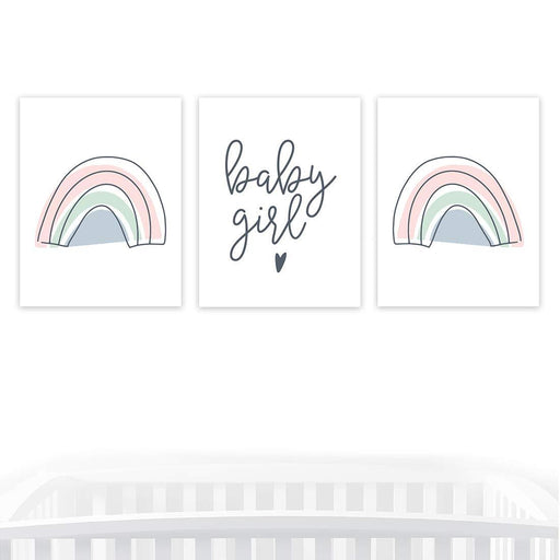 Nursery Room Inspirational Wall Art, Boho Rainbow Little Girl-Set of 3-Andaz Press-