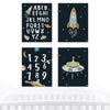 Nursery Room Wall Art, Astronaut Star Galaxy Alphabet Numbers Spaceship Planets-Set of 4-Andaz Press-