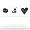 Nursery Room Wall Art, Minimalist Scandinavian Black White, Hello Crown Girl Be You Tiful-Set of 3-Andaz Press-