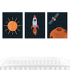 Nursery Room Wall Art, Outerspace Star Galaxy Theme, Sun, Rocketship, Satellite Graphics-Set of 3-Andaz Press-